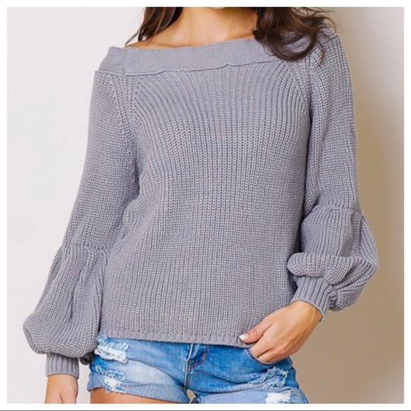 ShopEvelynne Sweaters - Off the shoulder dropped puff long sleeves sweater
